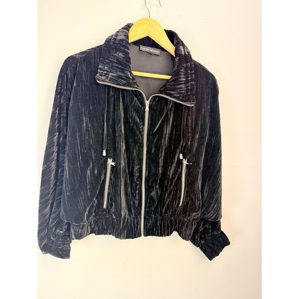 Moto Catherine Malandrino Jacket Women M Crushed Velvet  Full Zip Soft Cozy - Picture 3 of 11